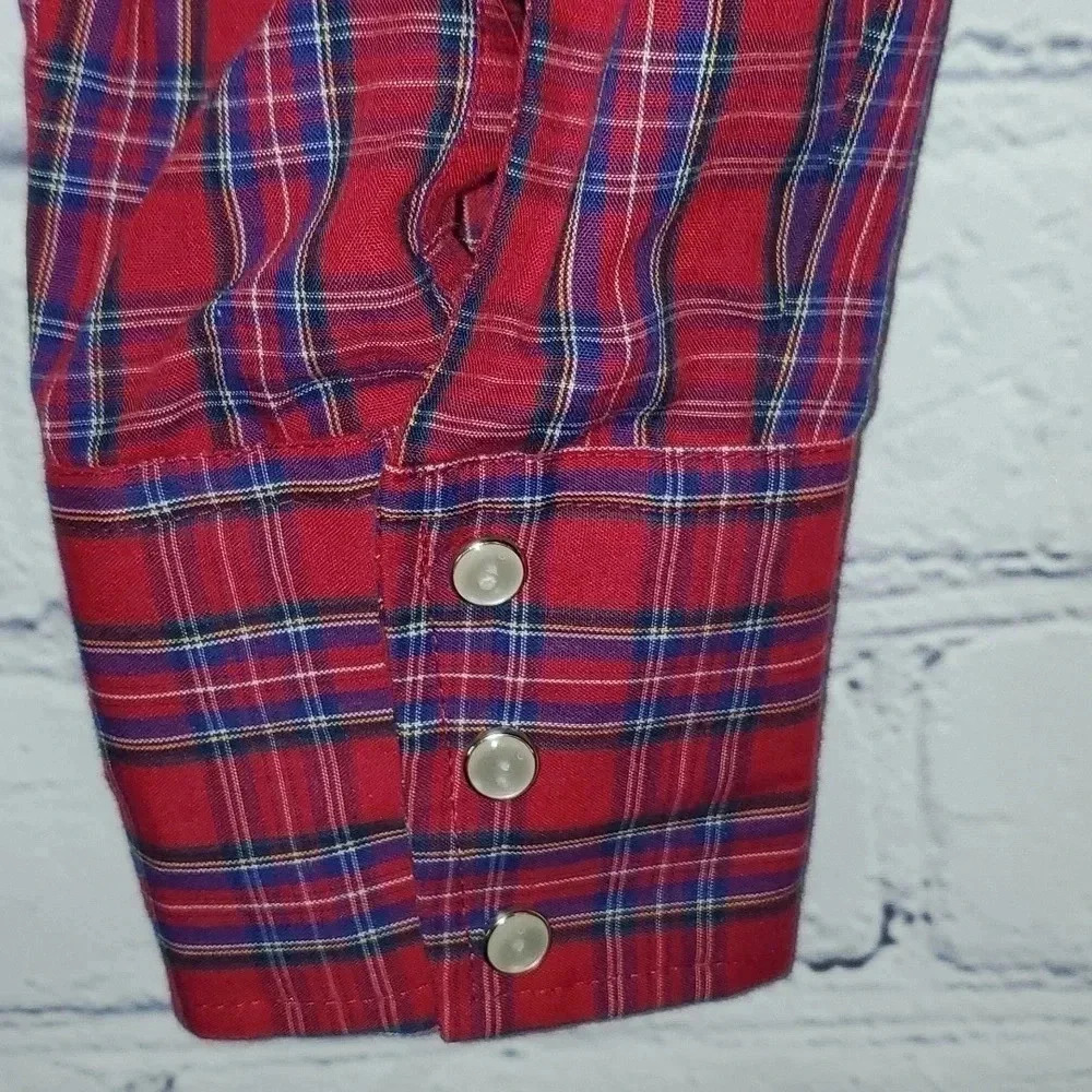 Vintage Wrangler Western Medium Red Plaid Pearl Snap Long Sleeve Shirt Size M - Picture 5 of 8